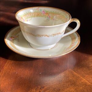 Noritake Floral Teacup and Saucer with Gold Trim